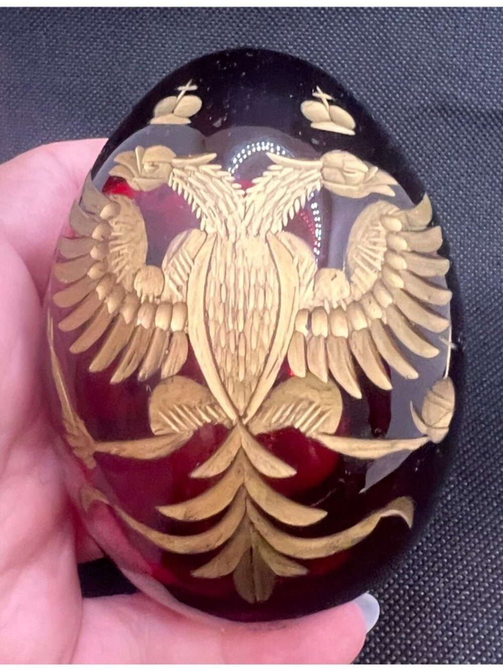 Russian imperial revival Ruby glass egg monogram E cut glass gold gilt - Picture 3 of 10